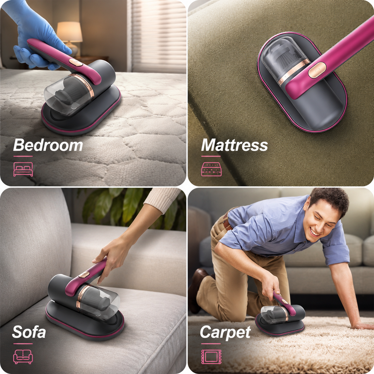 VacTonic Cordless Mattress & Fabric Vacuum 8,000 VPM Vibration + 12,000 Pa Suction,Washable HEPA-Type Filter,USB-C Rechargeable