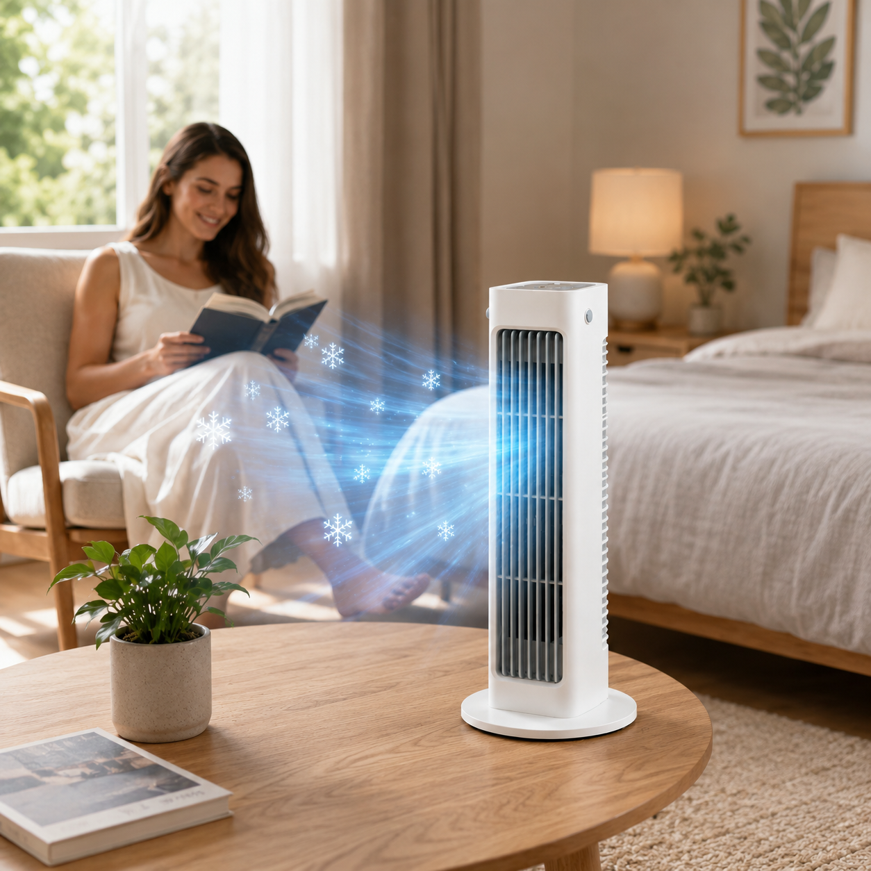 Qinux Breezamax, Qinux Breeza Max Portable AC, BreeTower Fan with Remote, Quiet Bedside Cooling Companion, Compact Desk Breeze Alternative to AC, Minimalist Home Gift