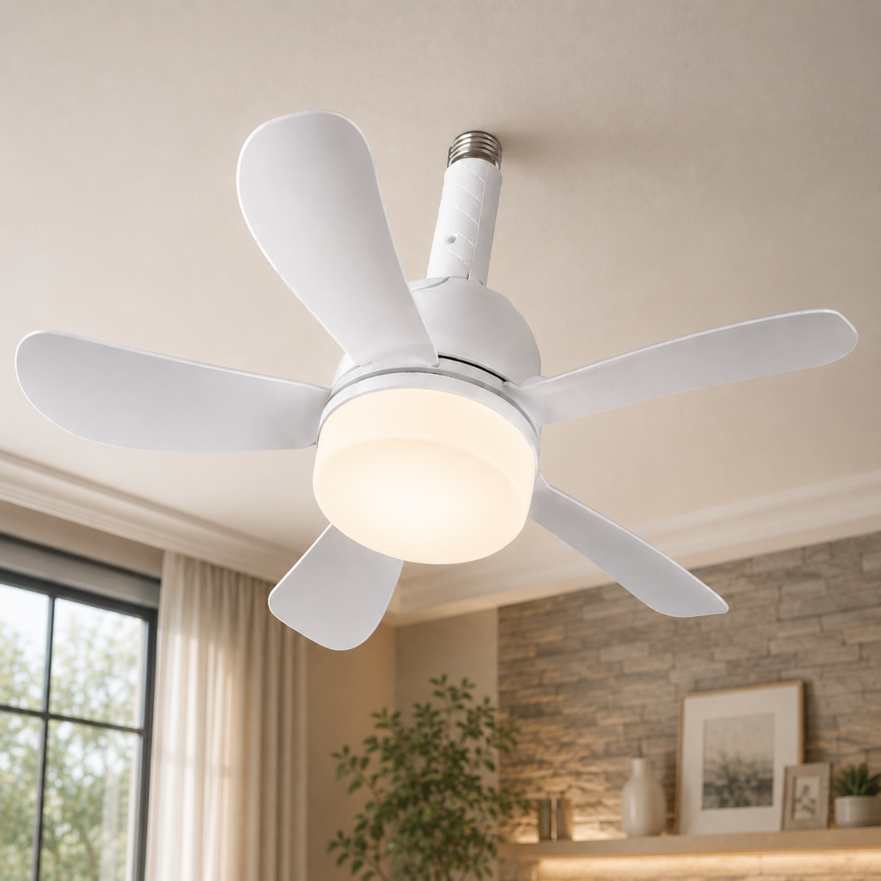 Wunder Cool Light Socket Fan, Light Socket Ceiling Fan with Dimmable LED Light, Compact Screw-In Bulb Socket Fan