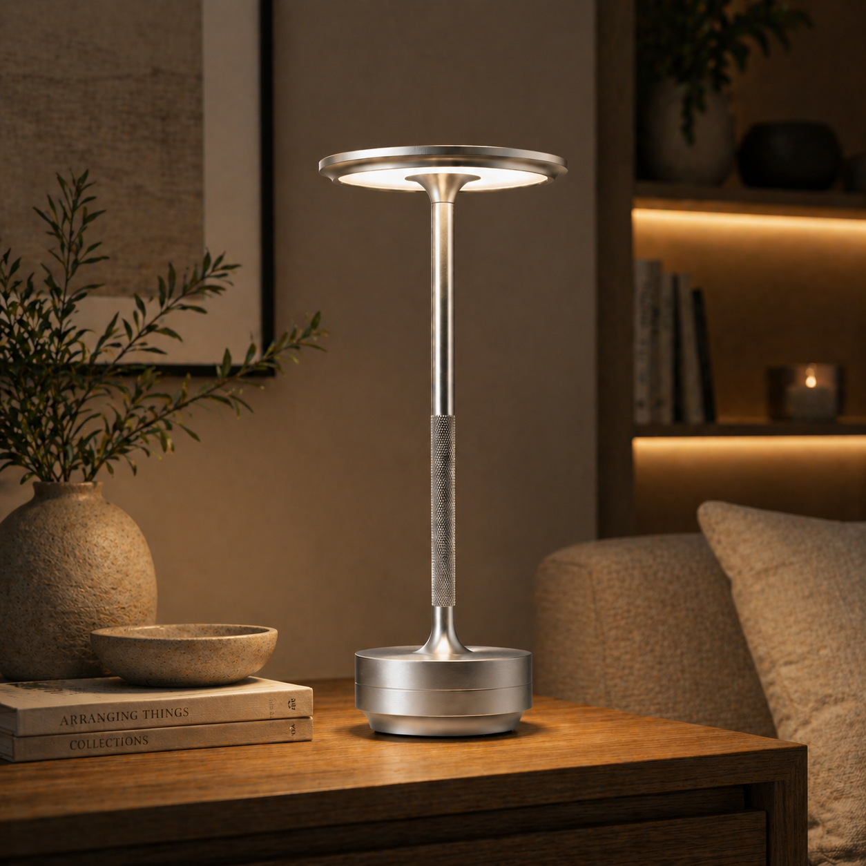 Casekis EcoLume Lamp, Cordless LED Touch Table Lamp, 3 Brightness Levels Rechargeable Bedside Light, Modern Decor, Gift for Her