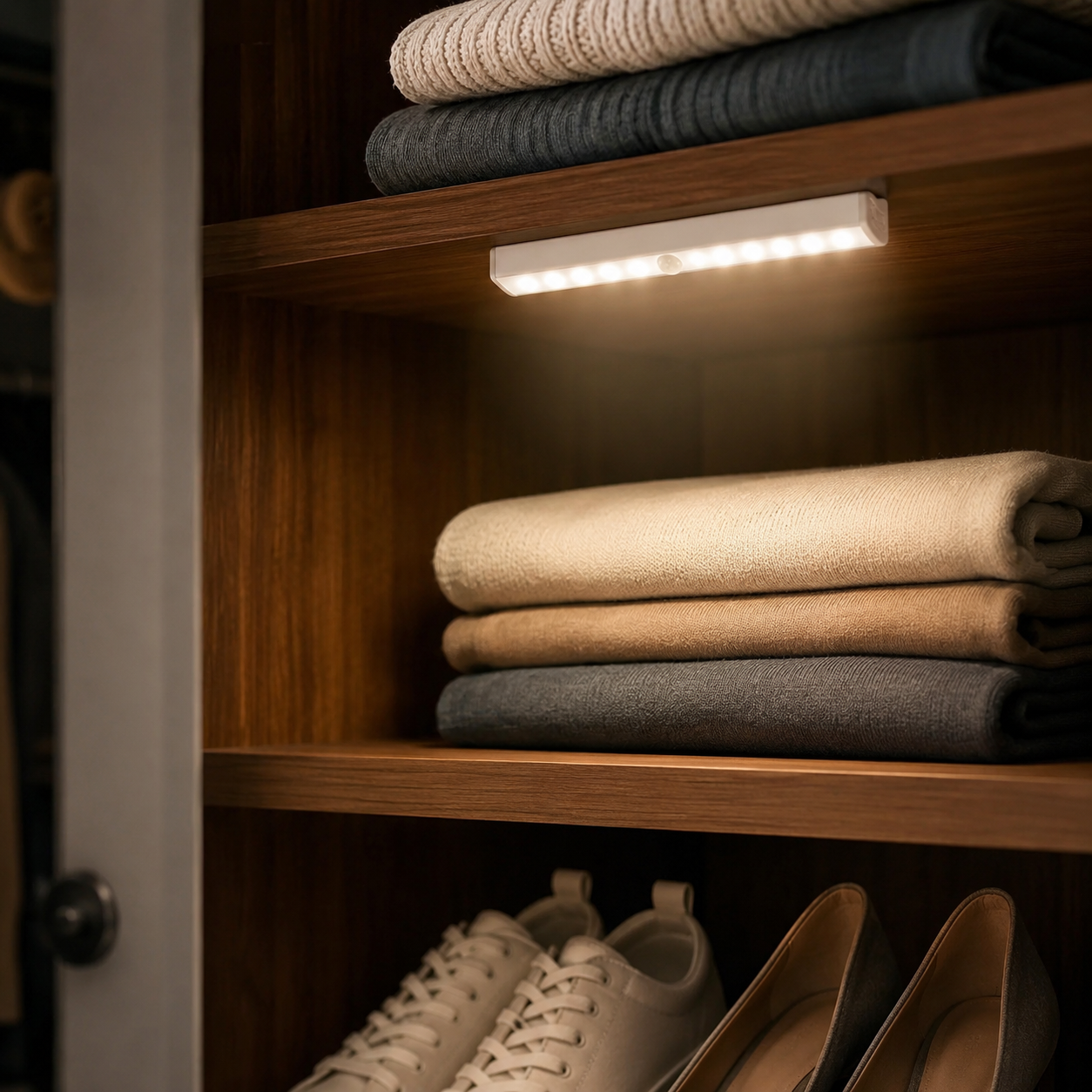HomeLife LED Motion Sensor, Motion Sensor Closet Light, Wireless LED Cabinet Light, Stick On Shelf Light, Battery Operated, Pantry Hallway Wardrobe Night Light