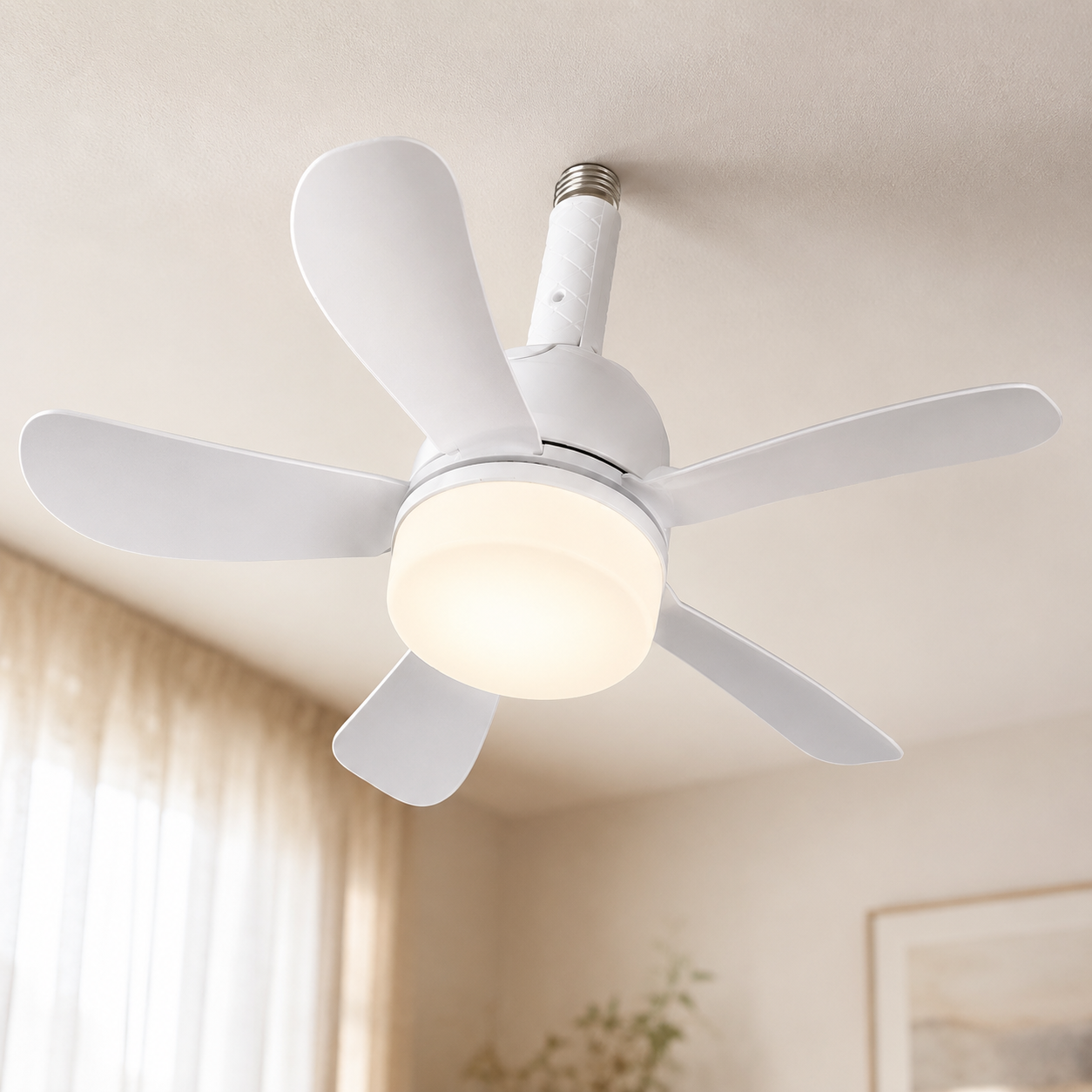 Wunder Cool Light Socket Fan, Light Socket Ceiling Fan with Dimmable LED Light, Compact Screw-In Bulb Socket Fan