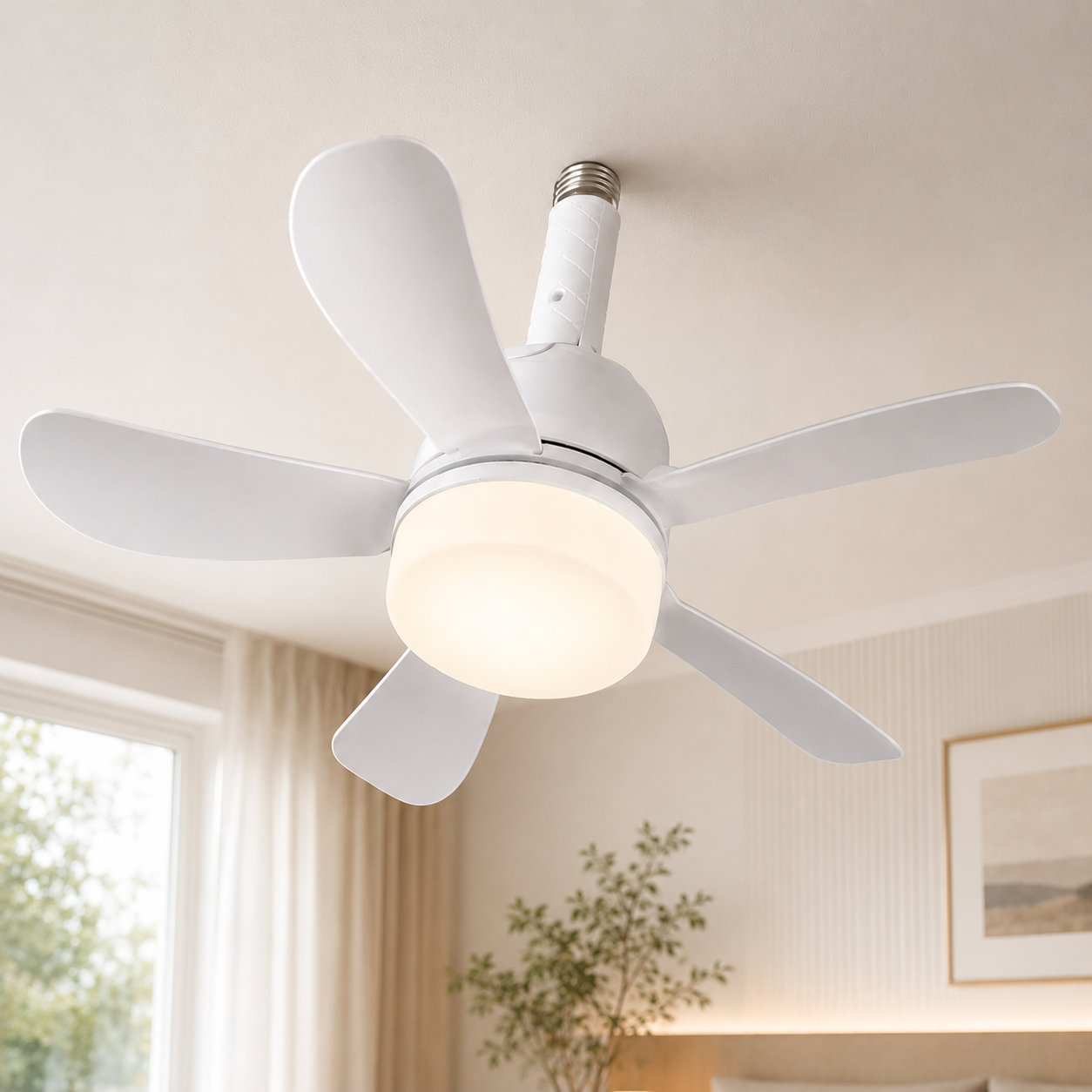 Wunder Cool Light Socket Fan, Light Socket Ceiling Fan with Dimmable LED Light, Compact Screw-In Bulb Socket Fan