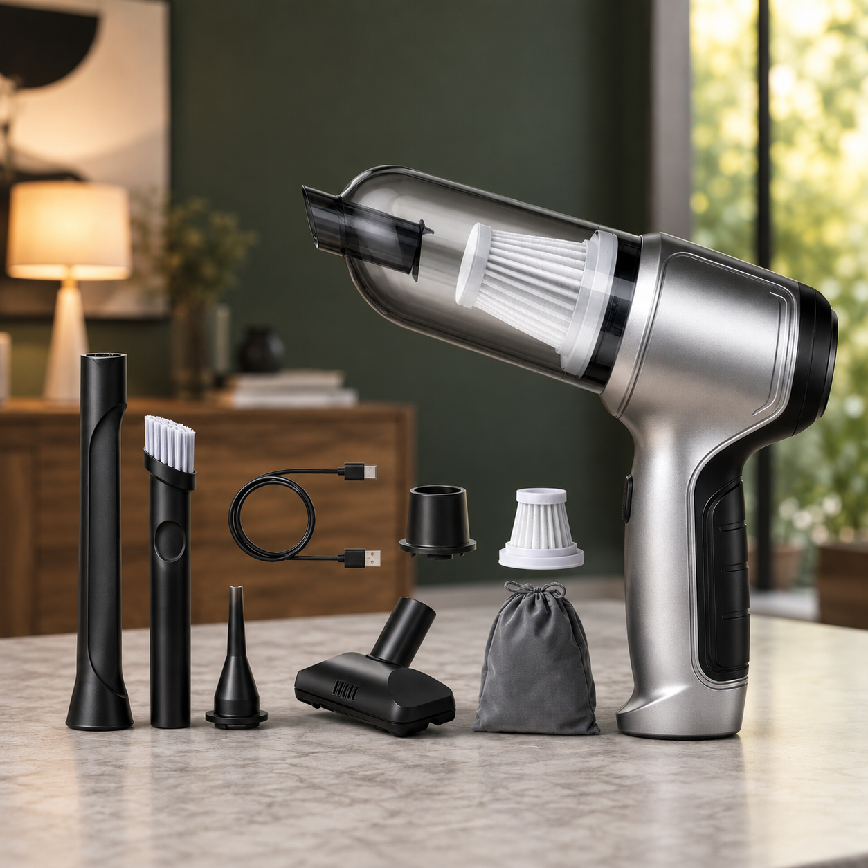 EZVac pro Handheld Vacuum Cordless, Mini Car Vacuum with Attachments, Portable USB Rechargeable Desk Cleaner, Keyboard Duster