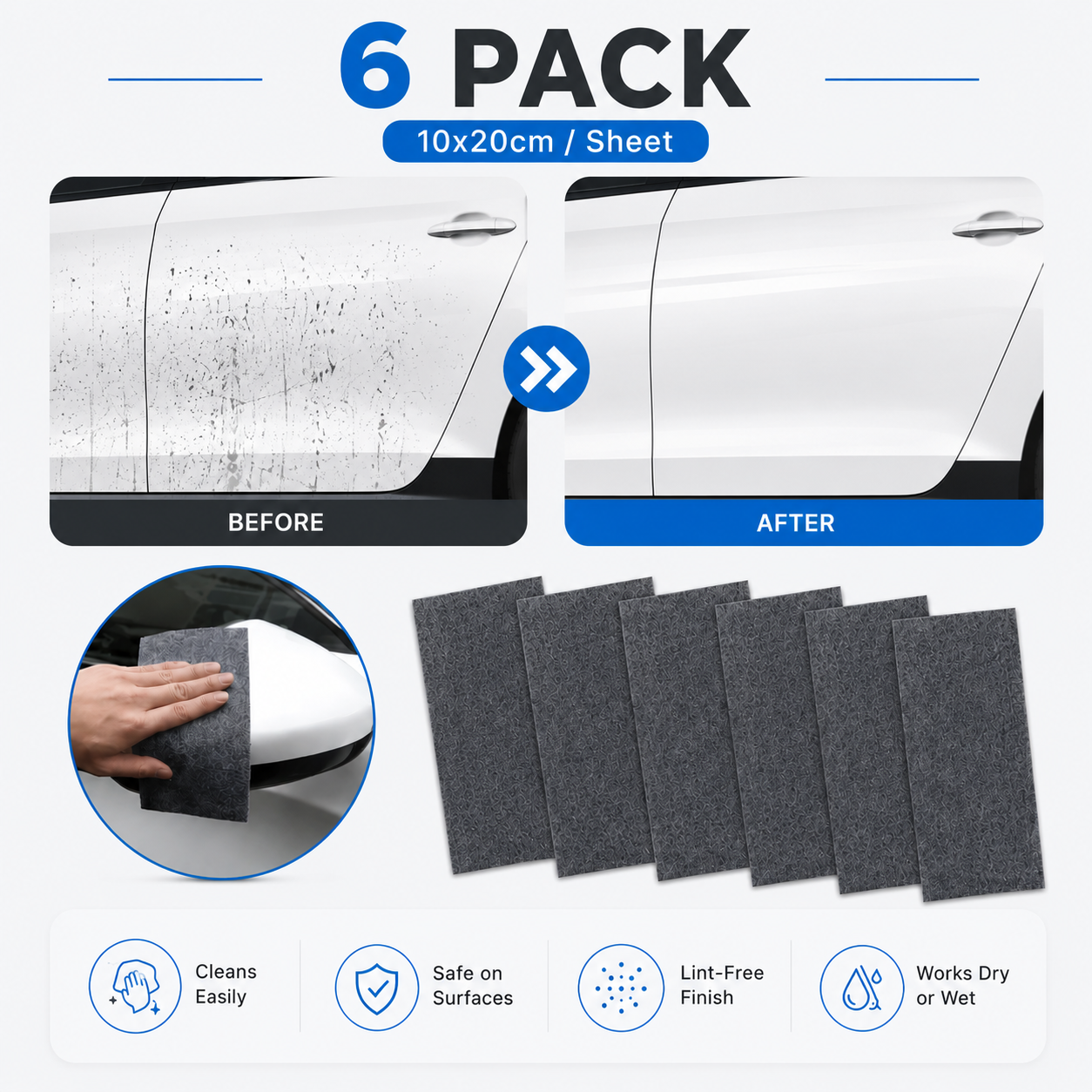 Nano Wipes to remove Car Scratches, Microfiber Polishing Cloth, Auto Paint Care Kit, Surface Cleaning Cloth, Gift for Car Lovers
