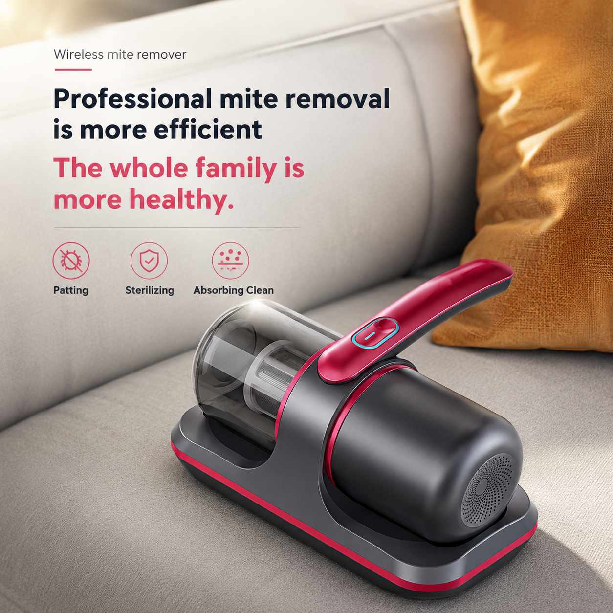 VacTonic Cordless Mattress & Fabric Vacuum 8,000 VPM Vibration + 12,000 Pa Suction,Washable HEPA-Type Filter,USB-C Rechargeable