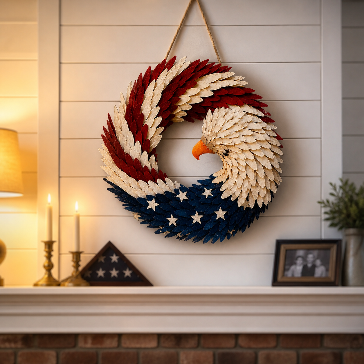 SheremArt Brave Wings Wreath, Patriotic Eagle Door Wreath, 3D American Flag Wreath, 4th of July Decor, Veterans Gift, Red White Blue Decor