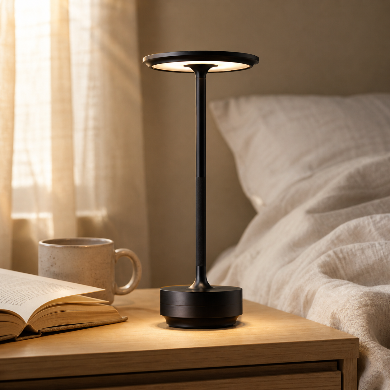Ribili EcoLume Lamp, Cordless LED Touch Table Lamp, 3 Brightness Levels Bedside Light, Modern Home Decor, Gift for Her