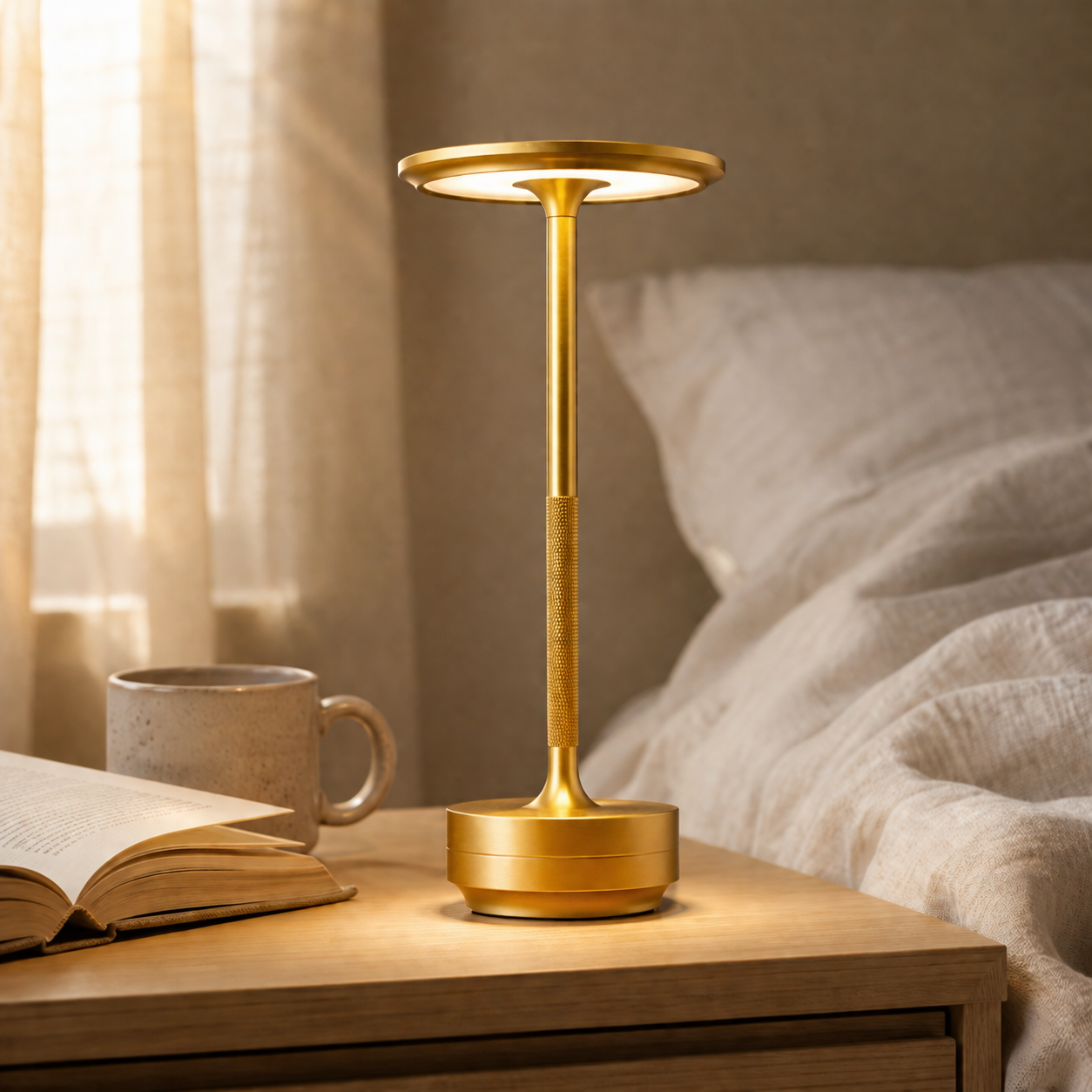 Ribili EcoLume Lamp, Cordless LED Touch Table Lamp, 3 Brightness Levels Bedside Light, Modern Home Decor, Gift for Her