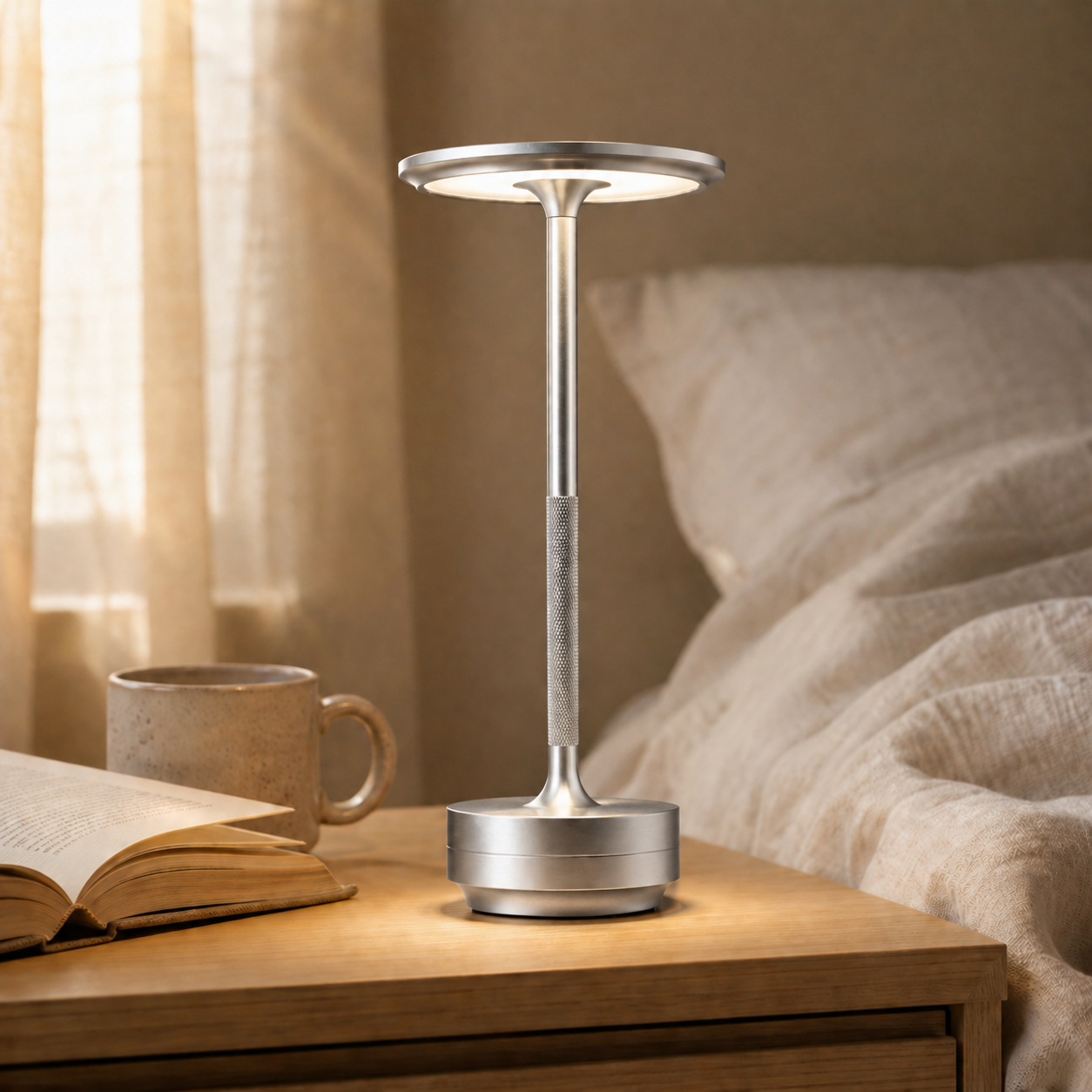 Ribili EcoLume Lamp, Cordless LED Touch Table Lamp, 3 Brightness Levels Bedside Light, Modern Home Decor, Gift for Her