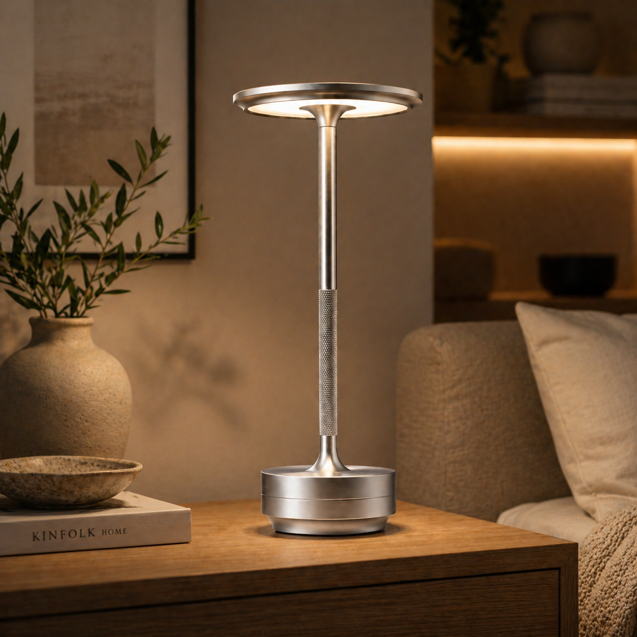 EcoLume Lamp, Cordless LED Touch Table Lamp, 3 Brightness Levels Rechargeable Bedside Light, Modern Home Decor, Gift for Her