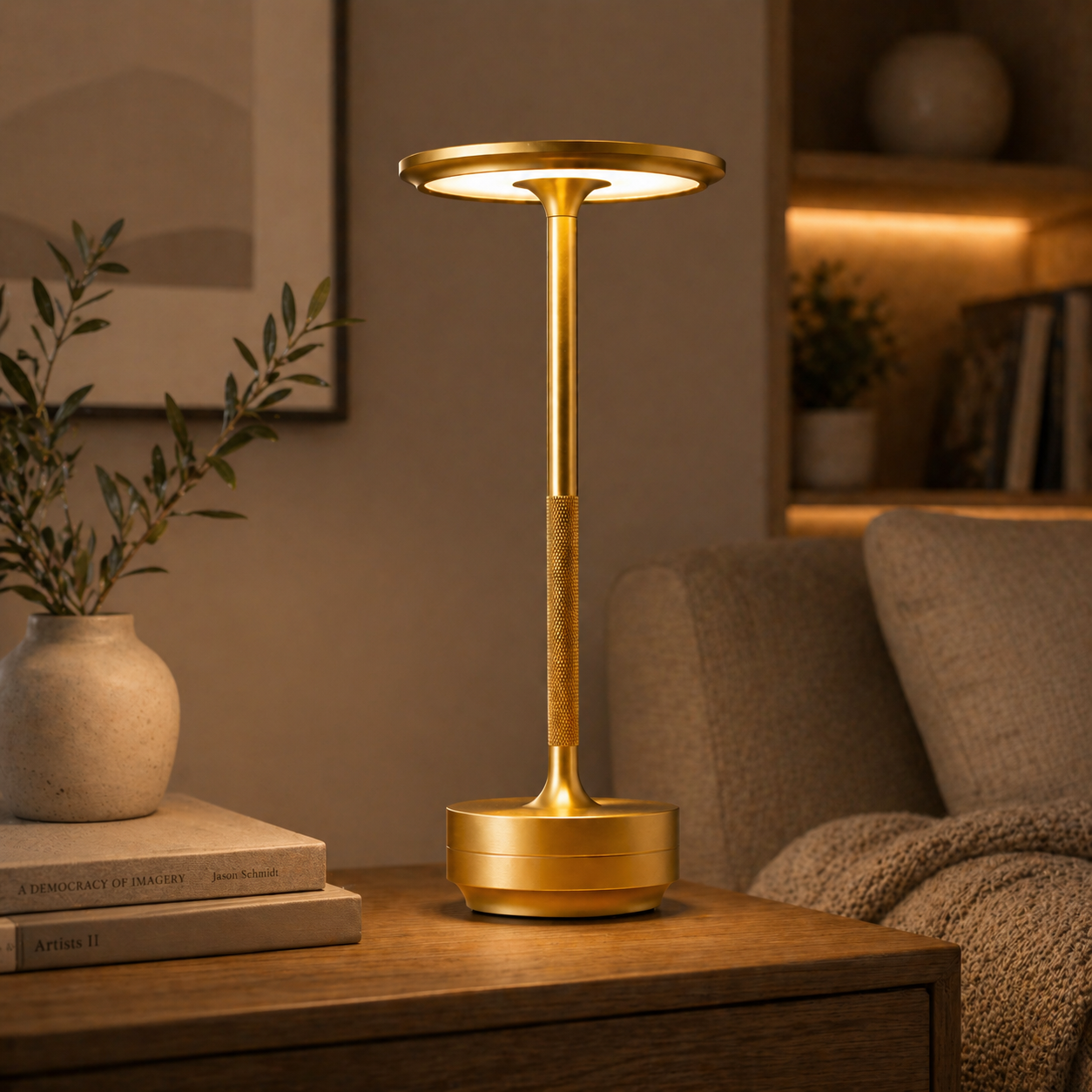 EcoLume Lamp, Cordless LED Touch Table Lamp, 3 Brightness Levels Rechargeable Bedside Light, Modern Home Decor, Gift for Her