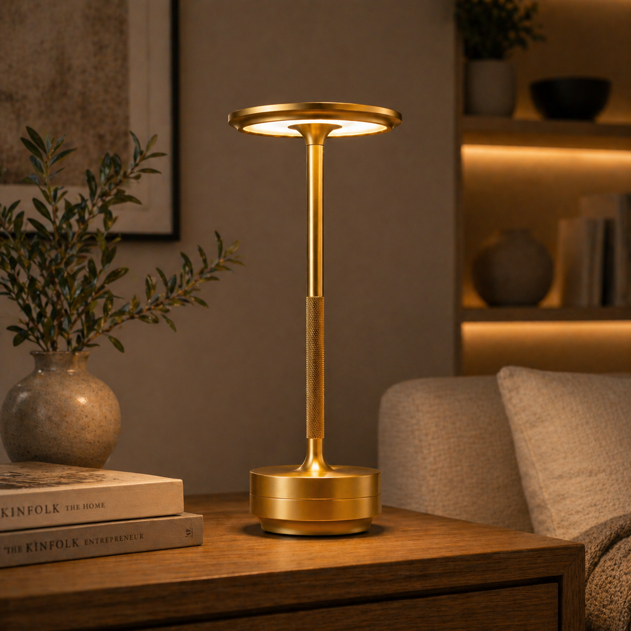 Yifare EcoLume Lamp, Cordless LED Touch Table Lamp, 3 Brightness Levels Rechargeable Bedside Light, Modern Decor, Gift for Her