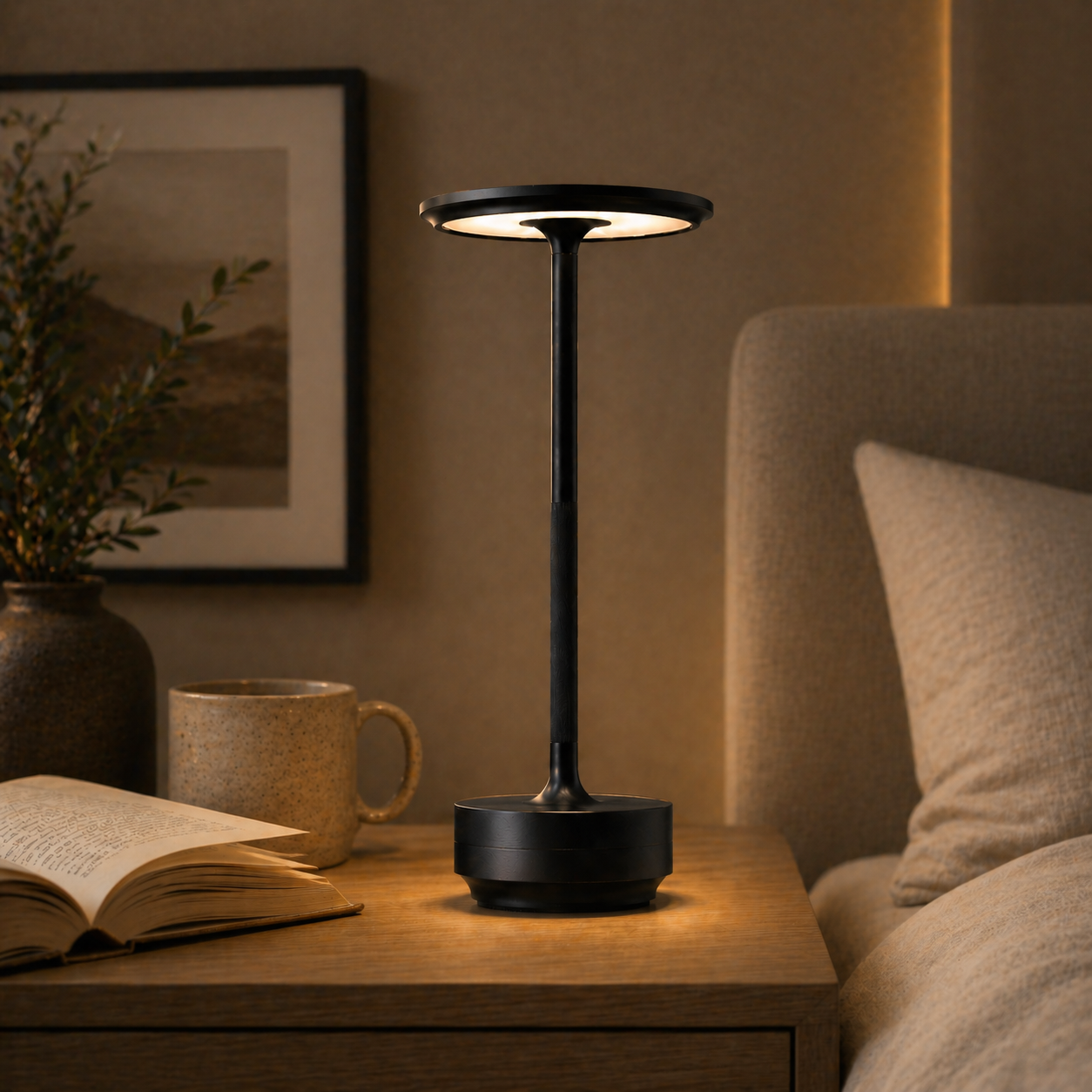 Casekis EcoLume Lamp, Cordless LED Touch Table Lamp, 3 Brightness Levels Rechargeable Bedside Light, Modern Decor, Gift for Her