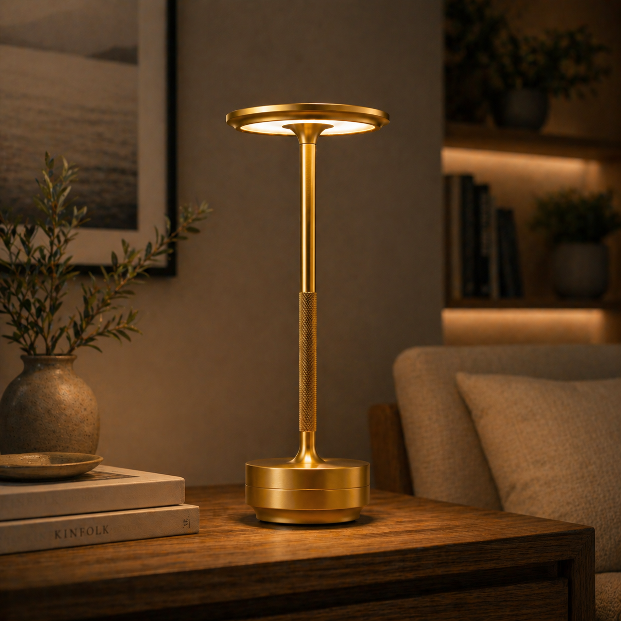 Casekis EcoLume Lamp, Cordless LED Touch Table Lamp, 3 Brightness Levels Rechargeable Bedside Light, Modern Decor, Gift for Her