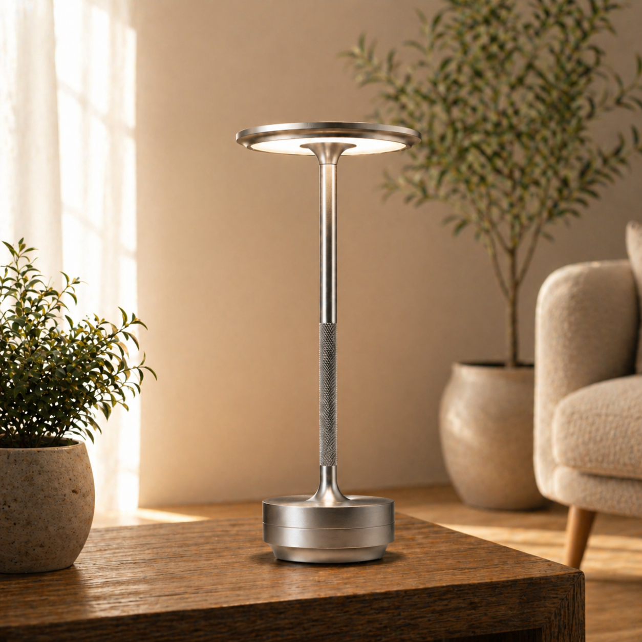 Outfany EcoLume Lamp, Cordless LED Touch Table Lamp, 3 Brightness Levels Rechargeable Bedside Light, Modern Decor, Gift for Her