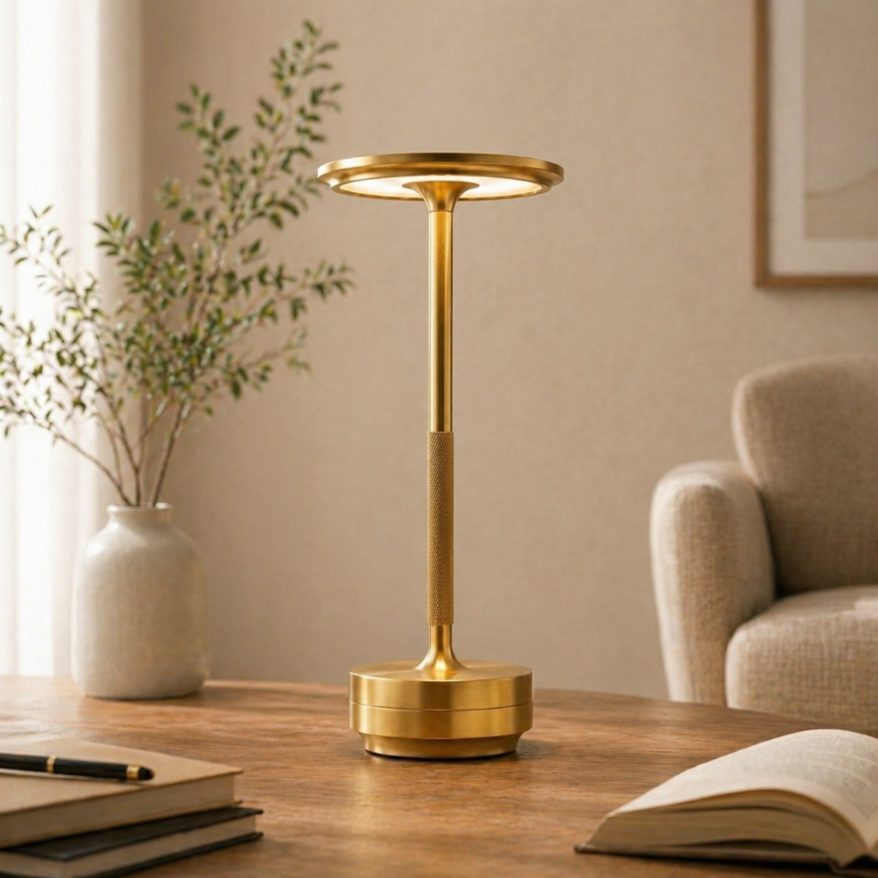 Outfany EcoLume Lamp, Cordless LED Touch Table Lamp, 3 Brightness Levels Rechargeable Bedside Light, Modern Decor, Gift for Her