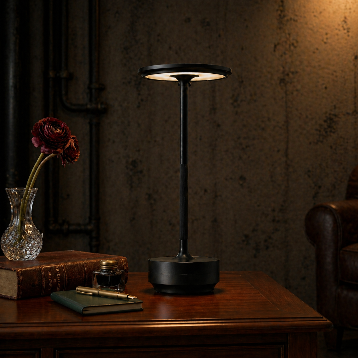 Tutronica EcoLume Lamp, Cordless LED Touch Table Lamp, 3 Brightness Levels Rechargeable Bedside Light, Modern Decor, Gift for Her