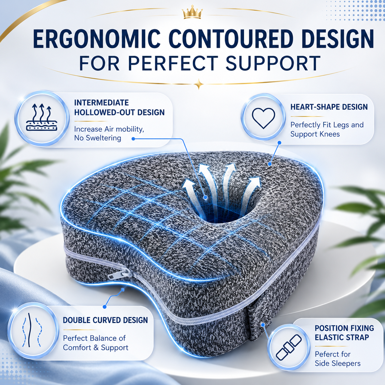 SnoozeComfort Knee Pillow Spinal Support & Comfort for Side Sleepers