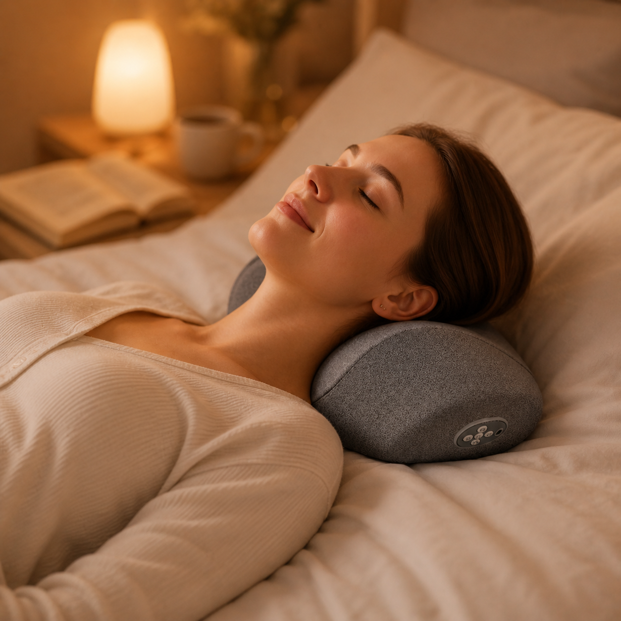Cloudwave Massage Pillow, Cozy Neck Cushion, Memory Foam with Soft Warmth and Gentle Vibration, Travel Comfort Gift for Her Him