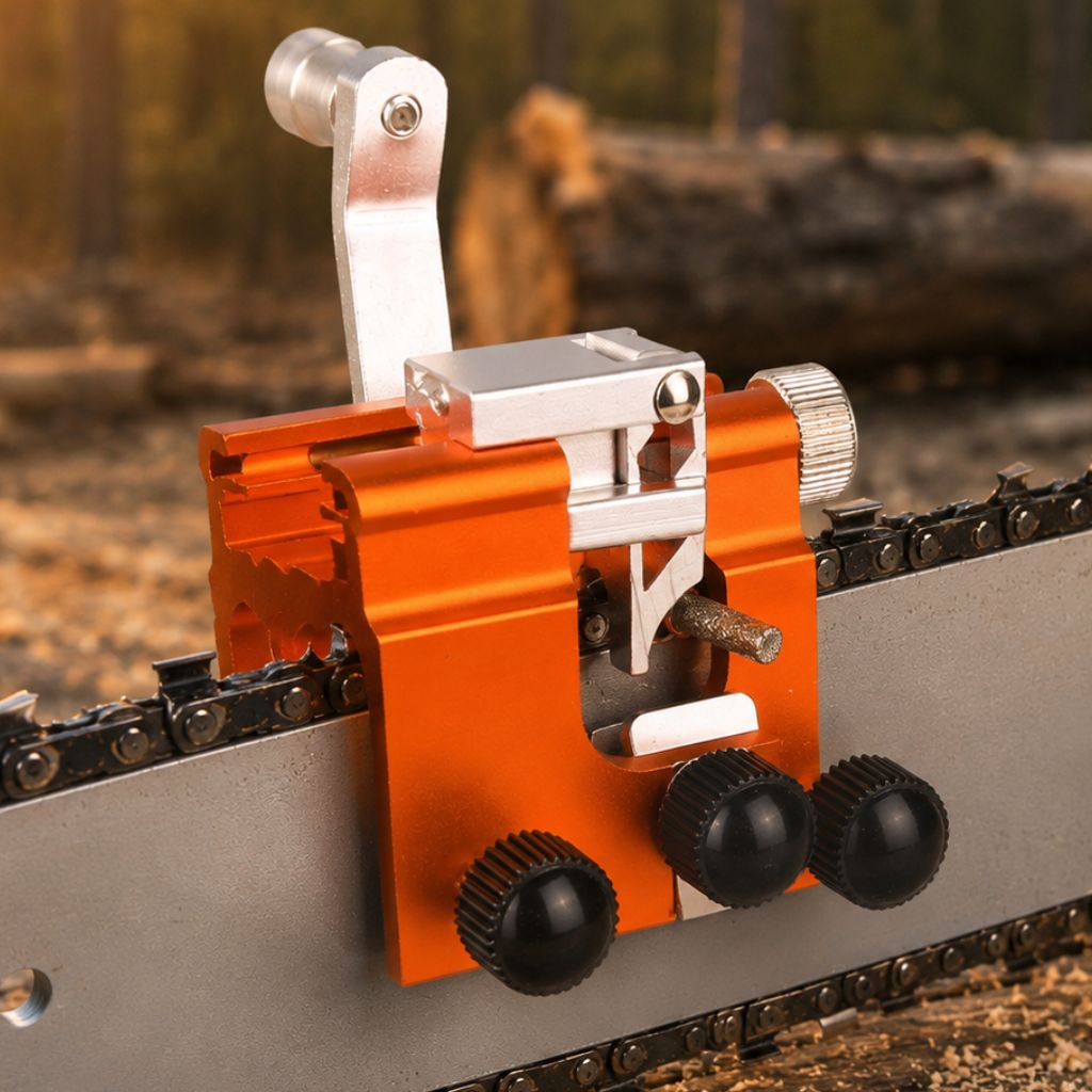 Qinux Klampero Chainsaw  Sharpener, Clamp On Bar Mount Sharpening Tool,  Hand Filing Guide, Gift for Woodworkers and Tree Cutters